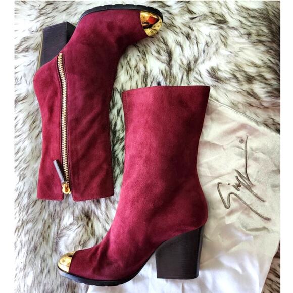 Giuseppe Zanotti Suede Leather Cap Toe Mid Calf Heeled Boots - Picture 1 of 7